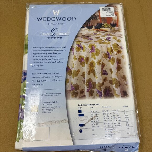Wedgwood Grand Gourmet 60 X 84 Oval Tablecloth Table Linen Napa Grapevine Cotton - Picture 4 of 8